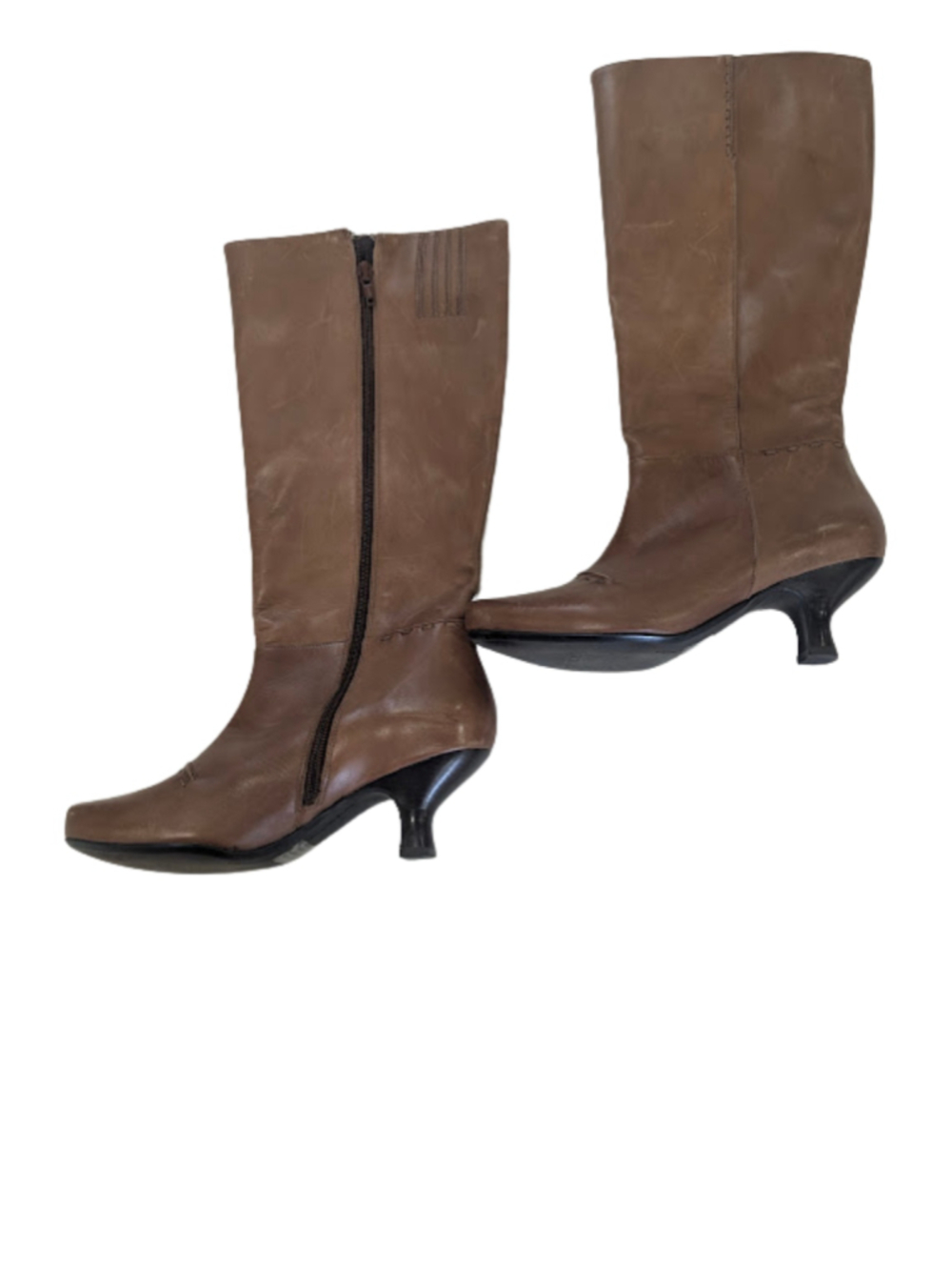 Biviel Leather Knee High Boots 38.5 Brown Kitten Heel Y2K Minimalist Luxury